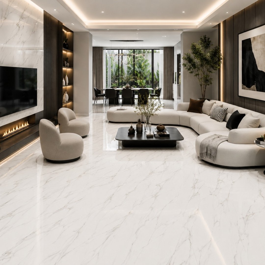 AL Aravliy White Marble & Stone Living Area Tiles - My Home Studio